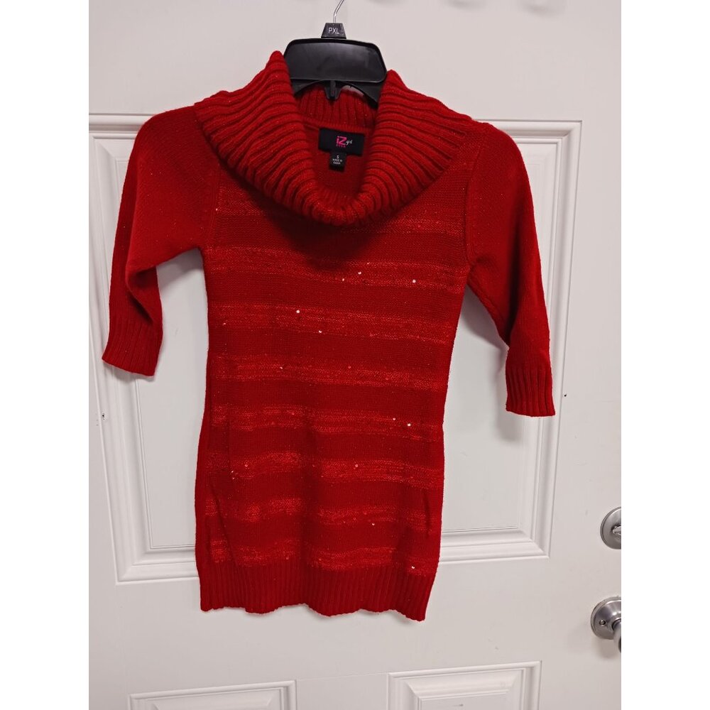 IZ Byer Girl Red Sweater Dress Sequins Turtle Neck Size Small